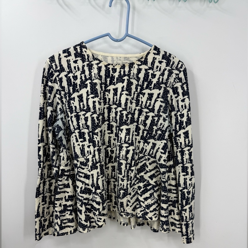 Peter Jensen  cotton long-sleeve top blue and-white "umbrella people" 16/XL